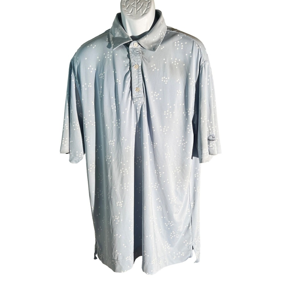FJ FOOTJOY Men's Short Sleeve Button Down Golf Polo Shirt Blue White Large